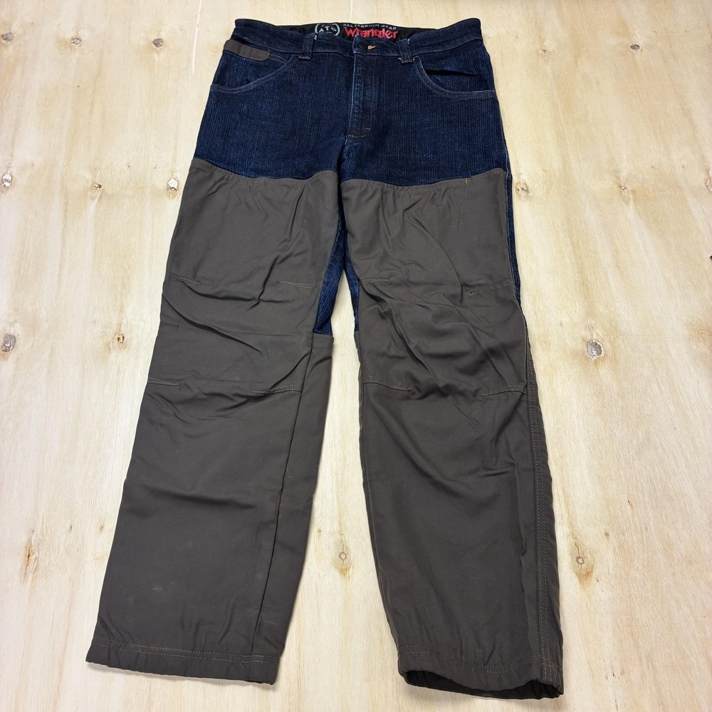 Wrangler ATG Jeans Mens 34x30 Dark Wash Blue Brown Denim Regular Straight Hiking